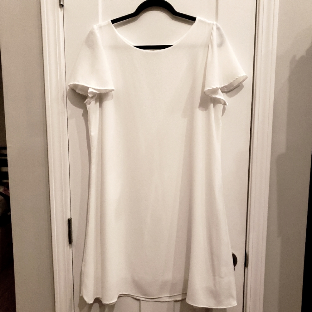 White A-Line Midi Dress with Flutter Sleeves
